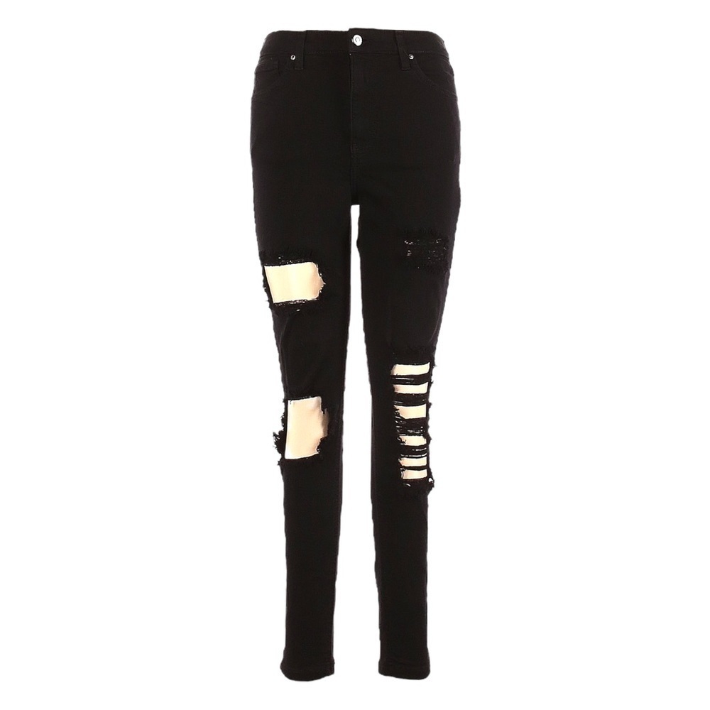 Topshop Jamie Black Window Rip Skinny Jeans 28 High Rise Distressed Ankle